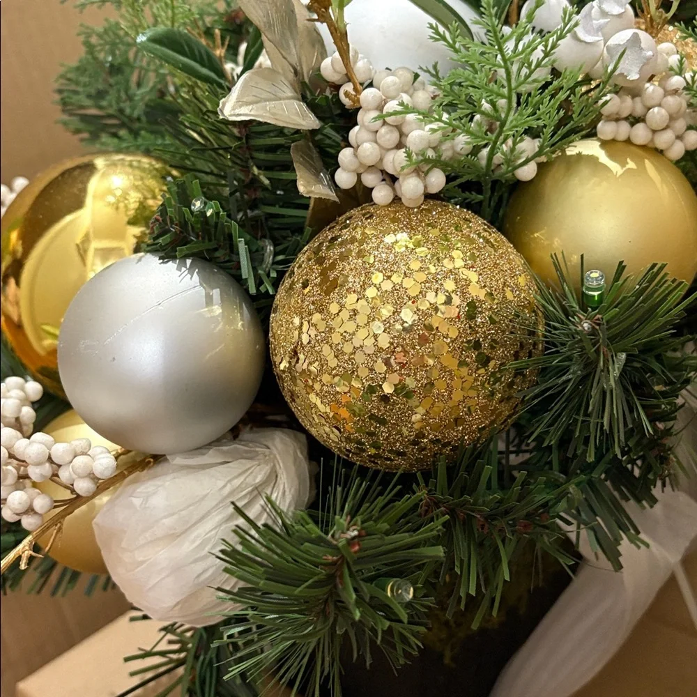 Grandin road elegant White and gold and Green Floral Arrangement - New in box